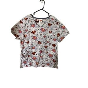 Supergirl‎ Scrub Top Large 100 Percent Cotton Nusring Healthcare Short Sleeve